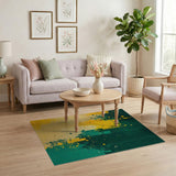 Vibrant Green Yellow Splatter Abstract Area Rug