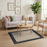 Egyptian Ornate Navy Border Beige Area Rug