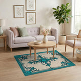 Teal Ornate Frame Area Rug