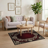 Ornate Red Ivory Floral Border Area Rug