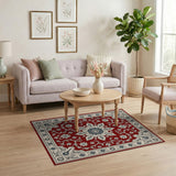 Red Persian Floral Medallion Red Area Rug