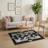 ODIKA Art Deco Marble Geometric Washable Rug - Black, White & Gold Low Pile Area Rug
