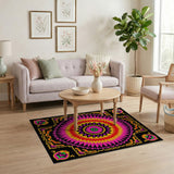 Vibrant Pink Mandala Area Rug with Ornate Borders