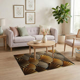 Gold Layered Fan Geometric Area Rug