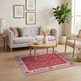Red Traditional Persian Area Rug with Intricate White Motifs