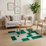 Green Emerald Green Ivory Geometric Block Rug