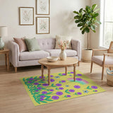 Whimsical Purple Flowers Rainbow on Yellow Kids Rug