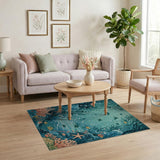 Teal Underwater Coral Reef Sea Life Rug
