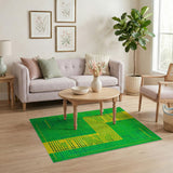 Vibrant Green Geometric Area Rug with Yellow Grid