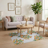 Vibrant Orange Floral Multi-Color Area Rug