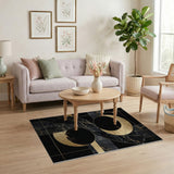 Gold Crescent Moons Black Marble Geometric Area Rug