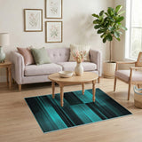 Geometric Modern Blue and Teal Teal Black Geometric Grid Area Rug