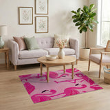 Playful Pink Flamingo Cartoon Area Rug