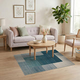 Blue Teal Ombre Geometric Block Area Rug