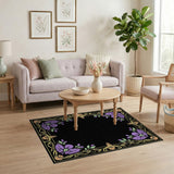 Ornate Purple Floral Art Nouveau Border Rug