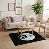 Yin Yang Pixel Art Area Rug Black White