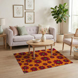 Vibrant Orange Passionflower Pattern Area Rug