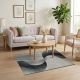 Modern Black White Abstract Wave Rug