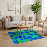 Vibrant Blue Teal Geometric Circle Area Rug