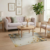 Opulent Gold-Leaf Hibiscus Floral Area Rug