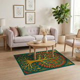 Golden Tree of Life Area Rug with Fiery Leaves