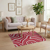 Abstract Area Bold Red Wavy Abstract Area Rug