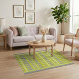 Vibrant Yellow Grey Geometric Grid Area Rug