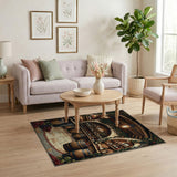 ODIKA Rustic Wine Cellar Illustration Washable Low Pile Area Rug