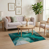 Teal Gold Vein Abstract Marble Area Rug