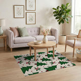 Festive Green Christmas Trees Holly Berries Area Rug