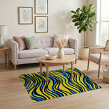 Vibrant Yellow Blue Black Wavy Abstract Area Rug