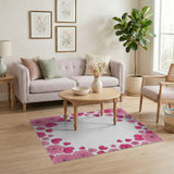 Pink Rose Cherry Blossom Floral Border Rug