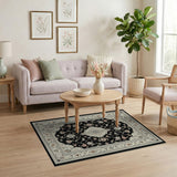 Elegant Black Ivory Persian Floral Area Rug