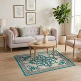 Blue and Teal Traditional Persian Teal Medallion Persian Area Rug