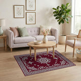 Ornate Red Persian Area Rug with White Floral Motifs
