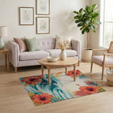 Coastal Ocean Waves Red Hibiscus Rug