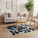 Abstract Black Ink Brush Stroke Area Rug
