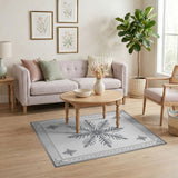 Elegant Grey Snowflake Ornate Border Area Rug
