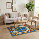 Regal Blue Fleur-de-Lis Medallion Area Rug