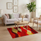 Vibrant Red Wave Abstract Area Rug