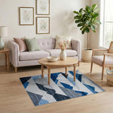 Layered Blue Mountain Geometric Area Rug