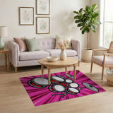 Vibrant Pink Drum Set Cartoon Area Rug