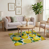 Fresh Vintage Lemon Botanical Washable Area Rug - Low Pile, Non-Slip & Pet Friendly