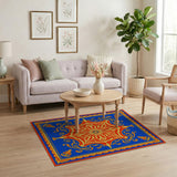 Royal Blue Persian Medallion Rug with Red Center