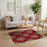 Luxurious Red Damask Floral Area Rug