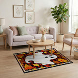 Buffalo Plaid Halloween Ghost Rug with Fall Leaves