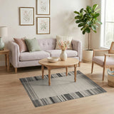 Black White Striped Border Area Rug