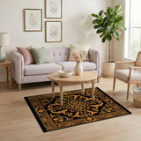 Gold and Silver Ornate Black Gold Floral Medallion Rug