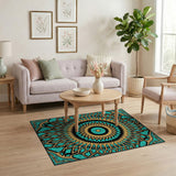 Teal Mandala Geometric Blue and Teal Area Rug