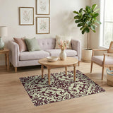 Cream Burgundy Ornate Floral Area Rug